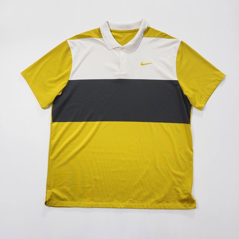 Nike Golf Polo Shirt Men's XL Yellow White Gray Color Block Short Sleeve